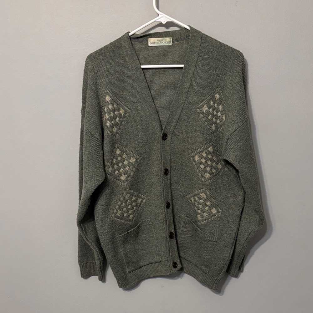 Vintage St Michael from Marks & SpencerMen's Green Sweater with Patterned Design